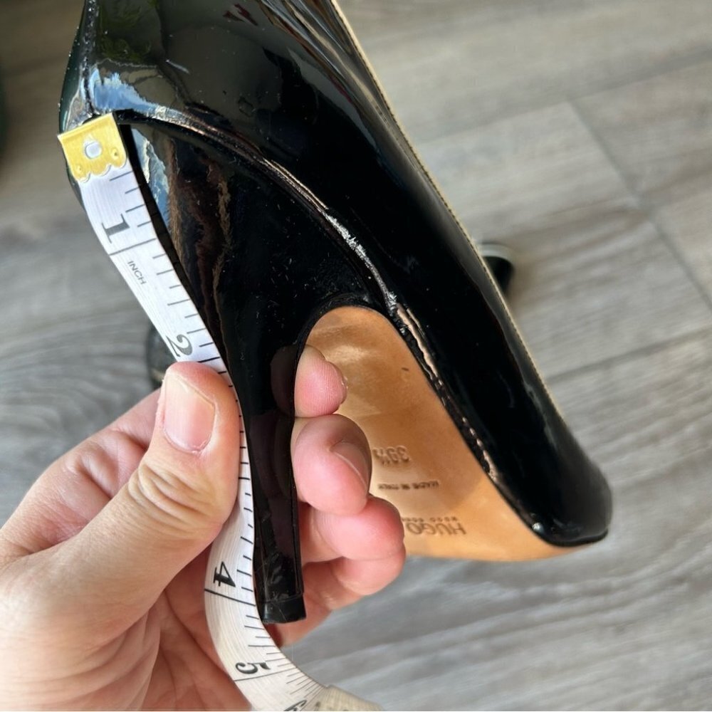 Hugo Boss Peep Toe Patent  Leather Black and White Trim Pumps - Picture 14 of 15